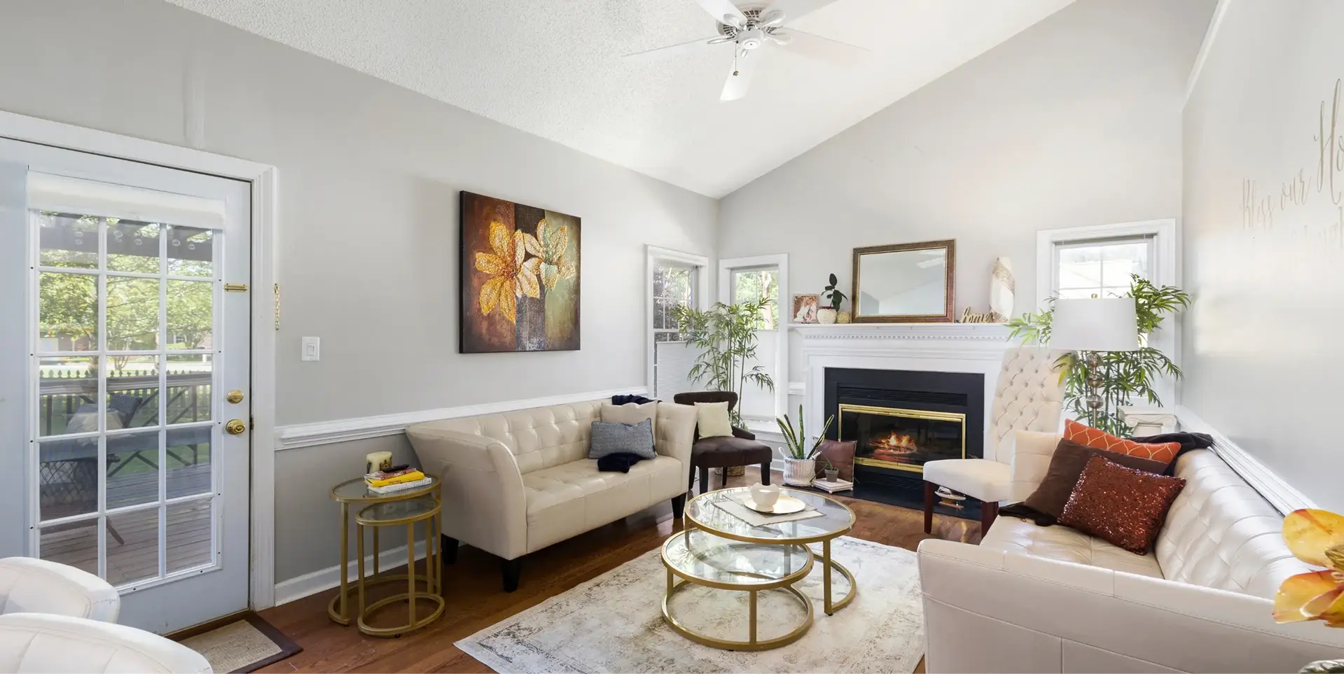 A living room with a considered color palette